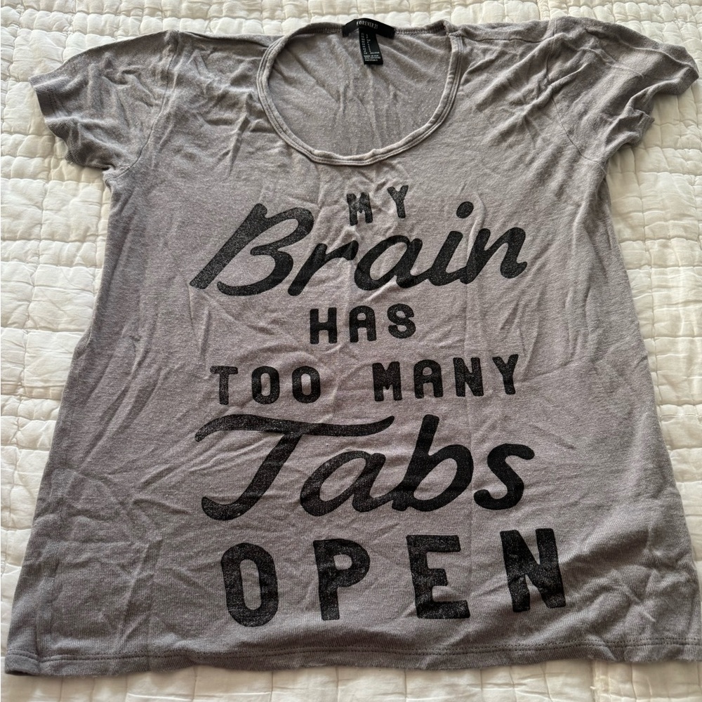 Forever 21 graphic T-shirt, gray, large, gently worn.